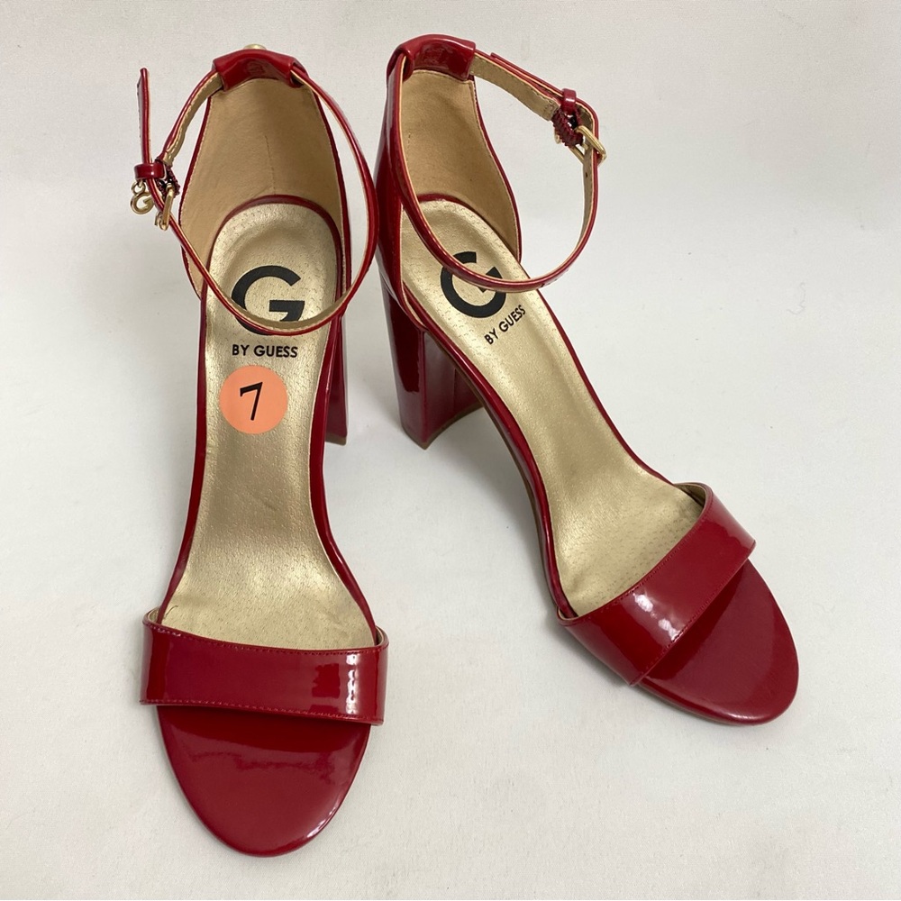 G By Guess Chunky Heel Pumps Sz 7 M Open Toe Ankle Strap Women’s Shoes